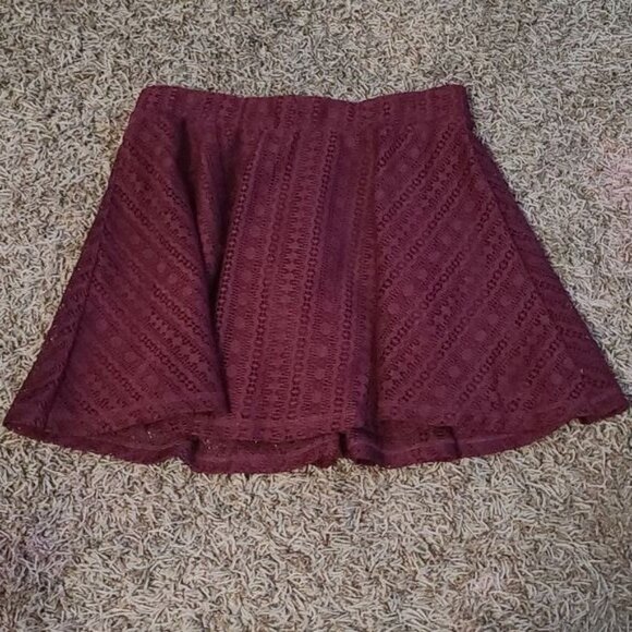 Full Tilt Lace Medium Flowy Maroon Skater Skirt - Picture 1 of 4